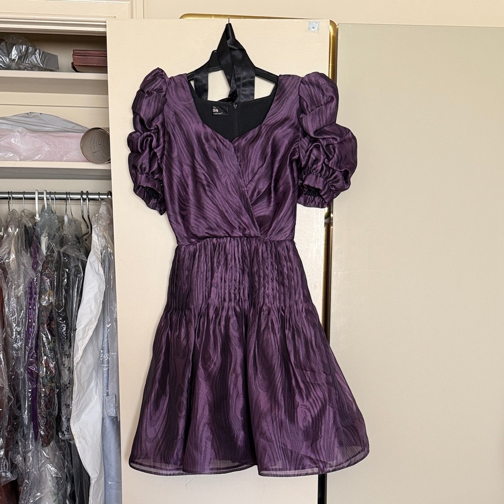 The 24 Collection Purple Puff-Sleeve Midi Dress